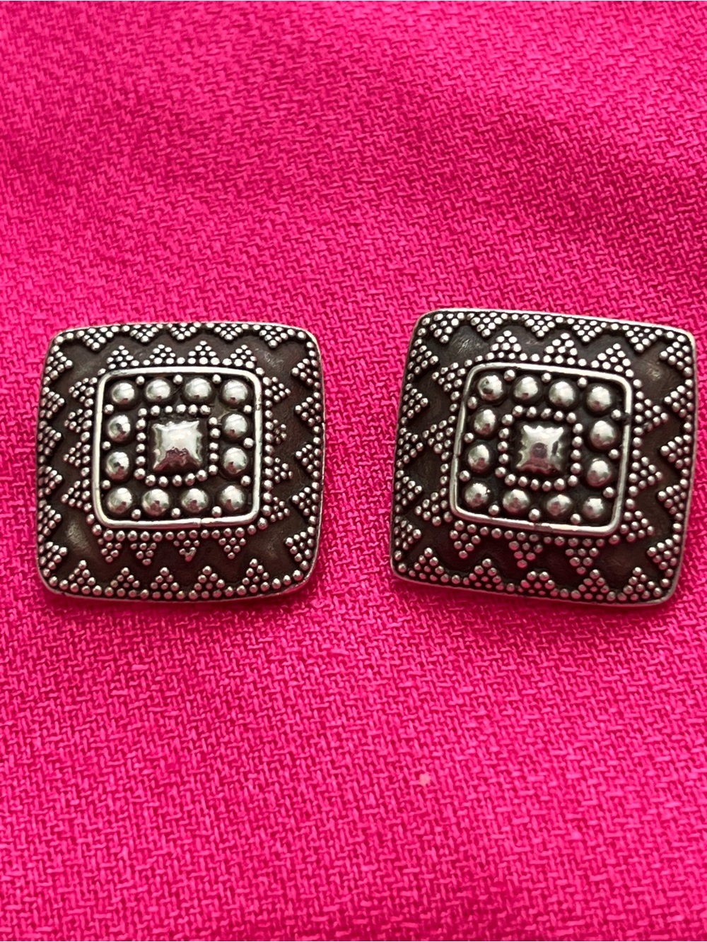 John Hardy Oxidized Silver Square Stud Earrings with Beaded Detail